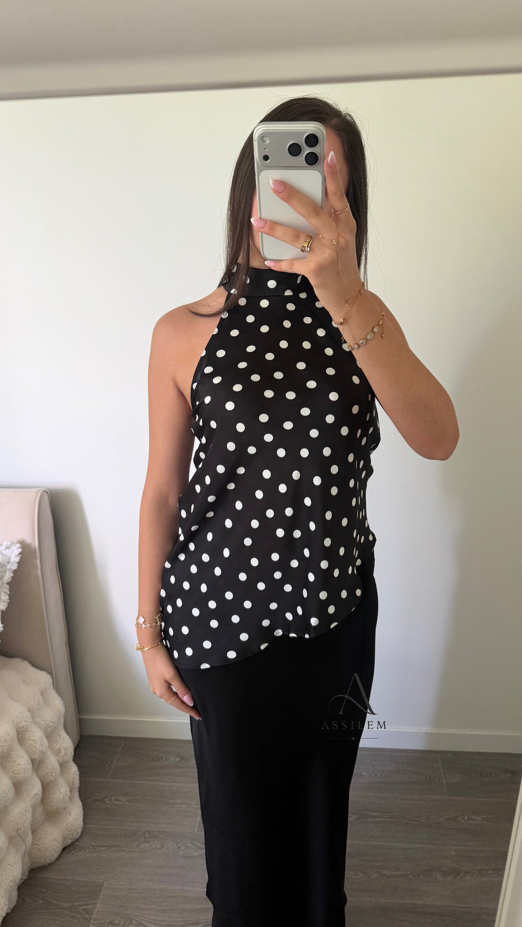 BLOUSE ELLY - noir à pois asymétrique