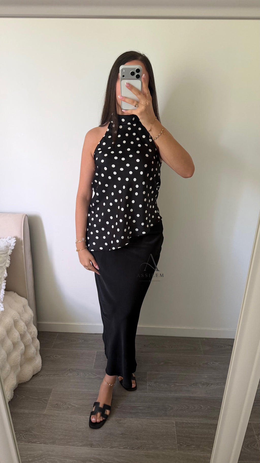 BLOUSE ELLY - noir à pois asymétrique