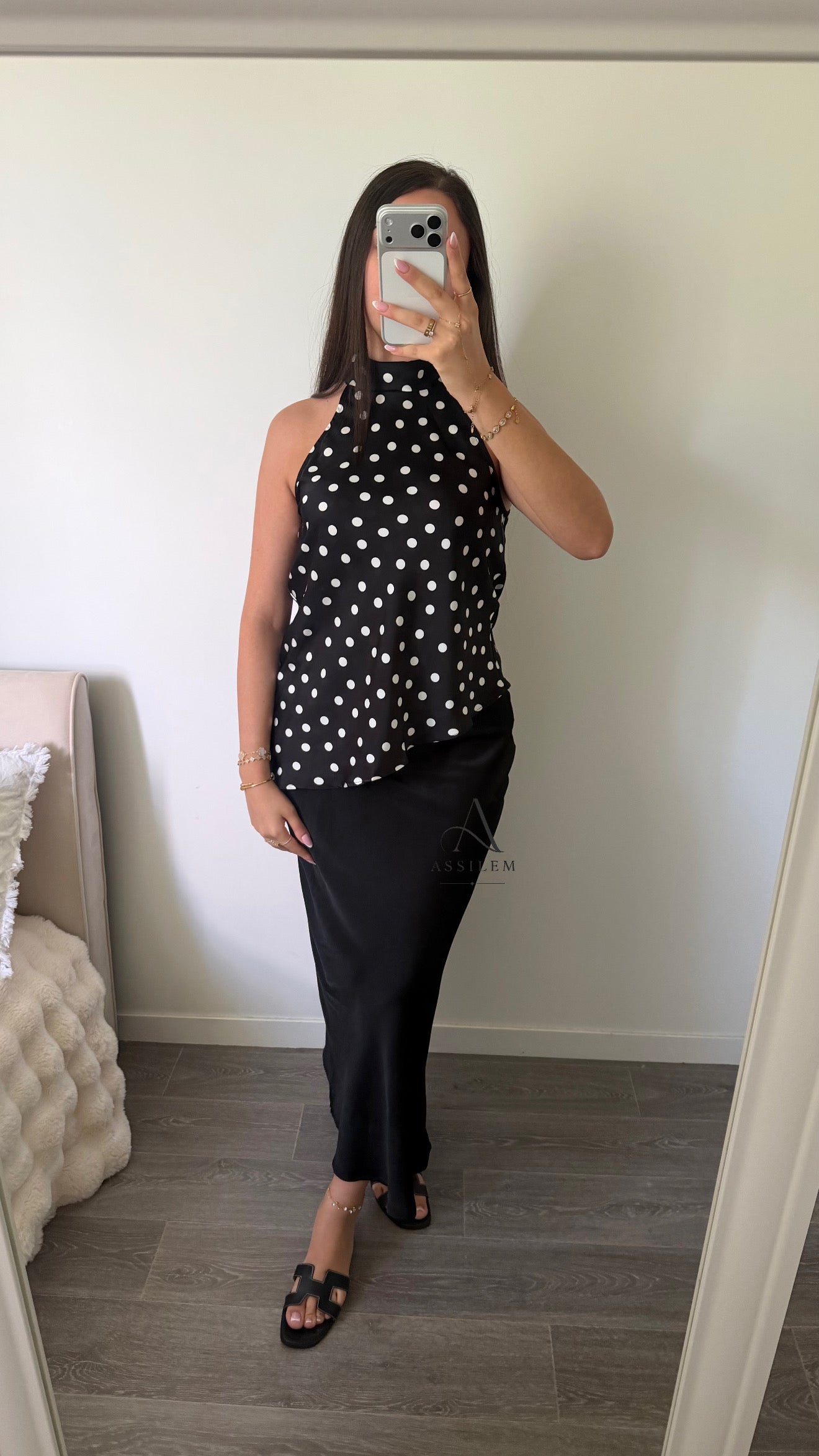 BLOUSE ELLY - noir à pois asymétrique