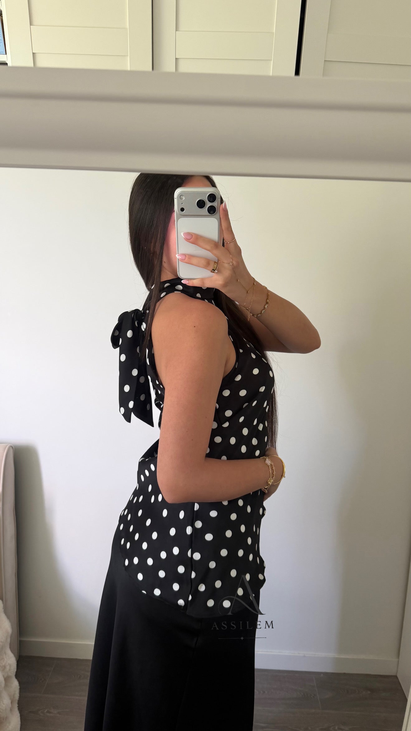 BLOUSE ELLY - noir à pois asymétrique