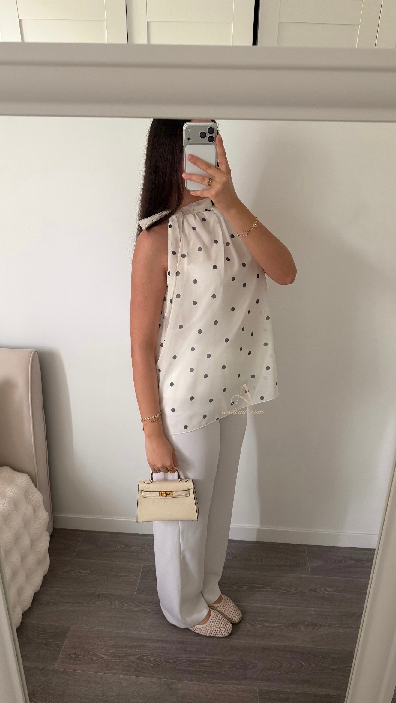 BLOUSE - blanche à pois
